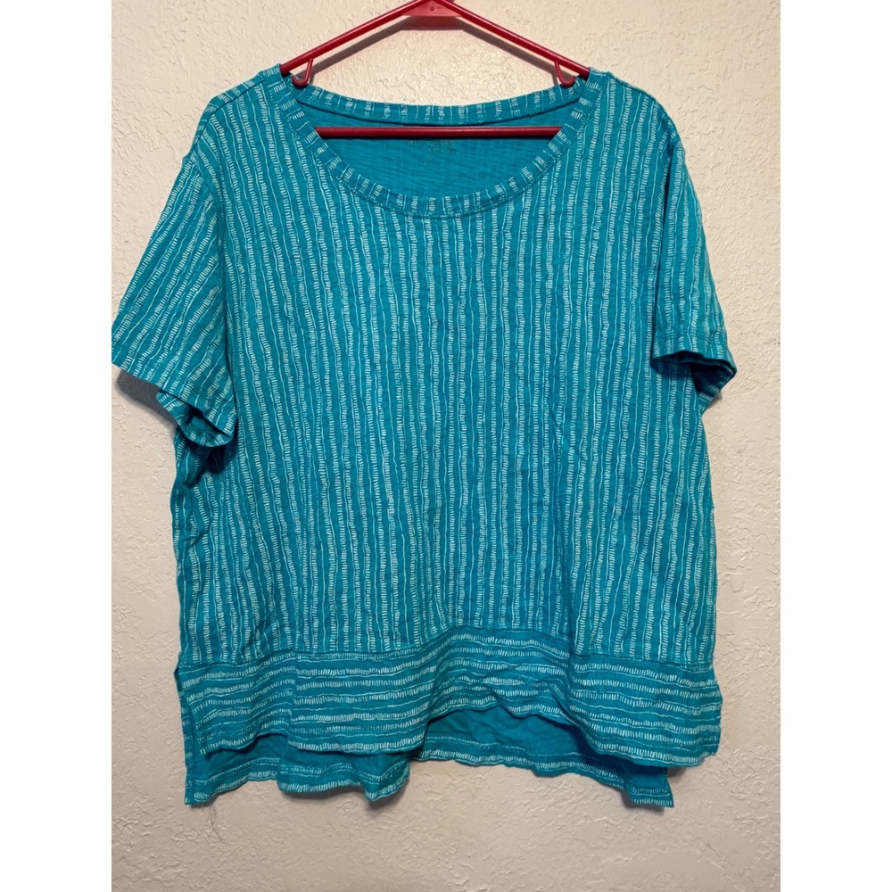 Escape by Habitat Clothes Turquoise Blue Striped Cotton Top XL 13920